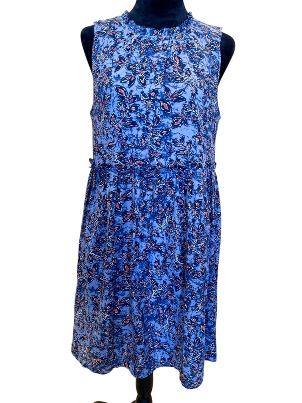Lucky Brand Blue Floral Leaf Rust Print Babydoll Tank Dress Size Medium